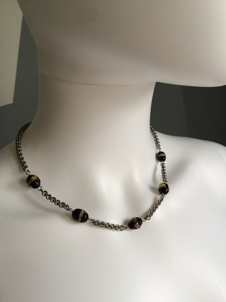 Jens Pind Chain with Black and Gold Glass Beads