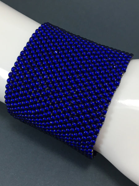 Cobalt Glass Bead and Chainmail Cuff Bracelet