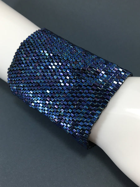 Dragon Skin Glass Bead and Chainmail Cuff Bracelet